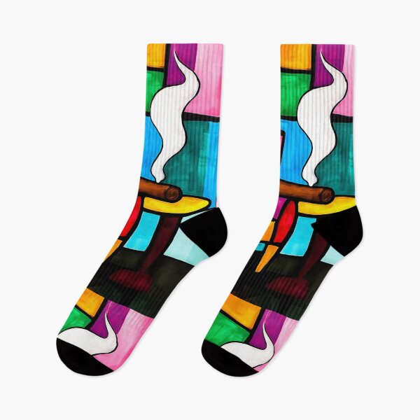 Item preview, Vibrant Chair and Smoking Cigar with Abstract Geometric Background Bold Color Contrast designed and sold by OlfactoART Studio.