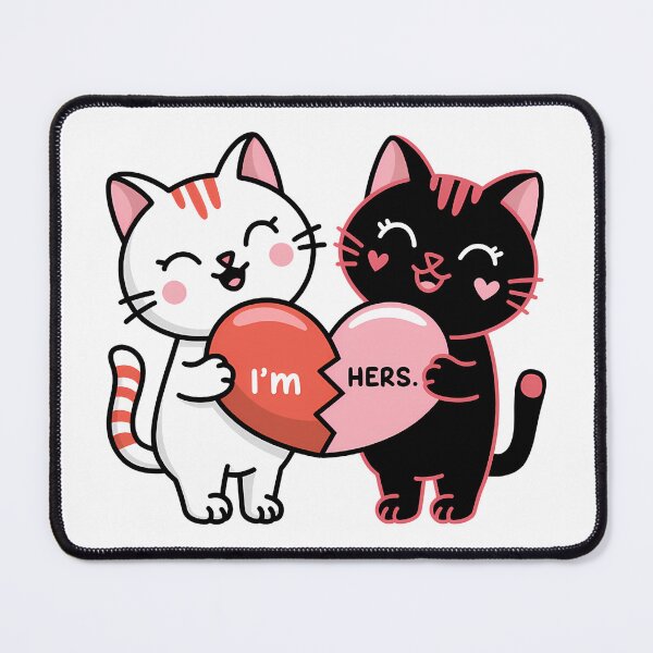 Item preview, I'm Hers – Cute Couple Cats Holding Hearts T-Shirt designed and sold by Apaisan.