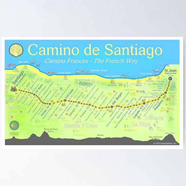 Item preview, Map of the Camino de Santiago designed and sold by Inspiring Maps.