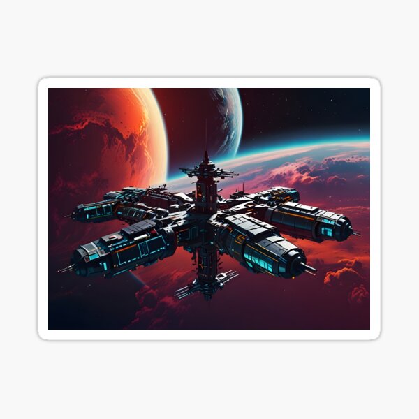 Artikel-Vorschau von Eine Raumstation im Erdorbit, retro-futuristische Ästhetik der 80er, leuchtende Farben., designt und verkauft von johndesignwaves.