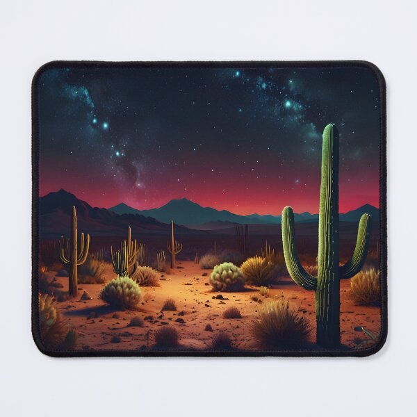 Item preview, A neon desert with glowing cacti under a starry sky, retro surrealism designed and sold by johndesignwaves.