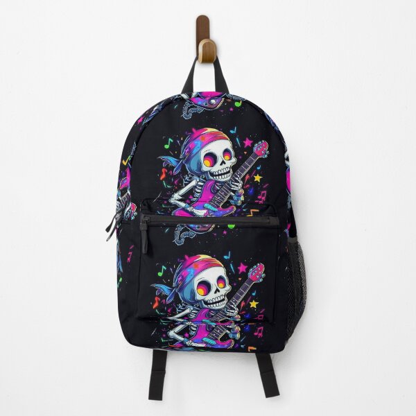 Item preview, Cartoon skull plays electric guitar with colorful music designed and sold by KimierArt.