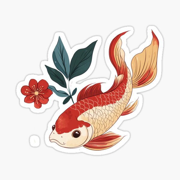 Vista previa del artículo con la obra «Pez Koi elegante con flor de ciruelo | 优雅锦鲤与梅花», diseñado y vendido por jlee2137.