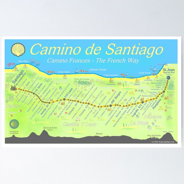 Artikel-Vorschau von Camino de Santiago – Camino Frances – Der französische Weg, designt und verkauft von Inspiring Maps.