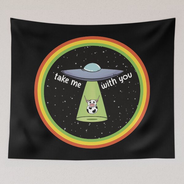 Item preview, Retro Rainbow UFO Alien Abduction Cow designed and sold by Skull Fern.