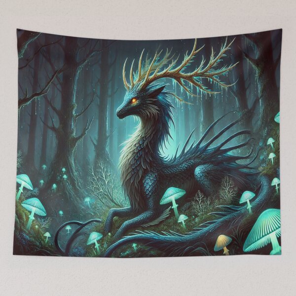 Item preview, AI generated dragon deer hybrid, dystopian fantasy designed and sold by AI-this-is-AI.