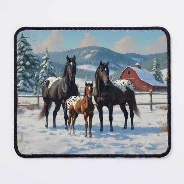 Item preview, Black Appaloosa Horses on a Farm in Winter designed and sold by csforest.