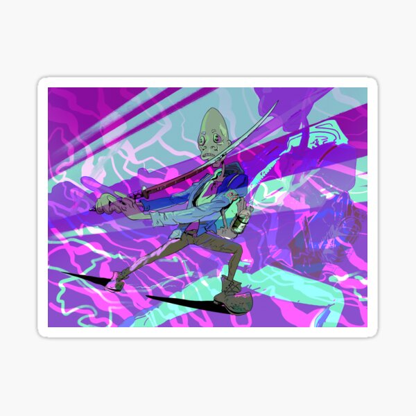 Alien with Samurai Sword Sticker