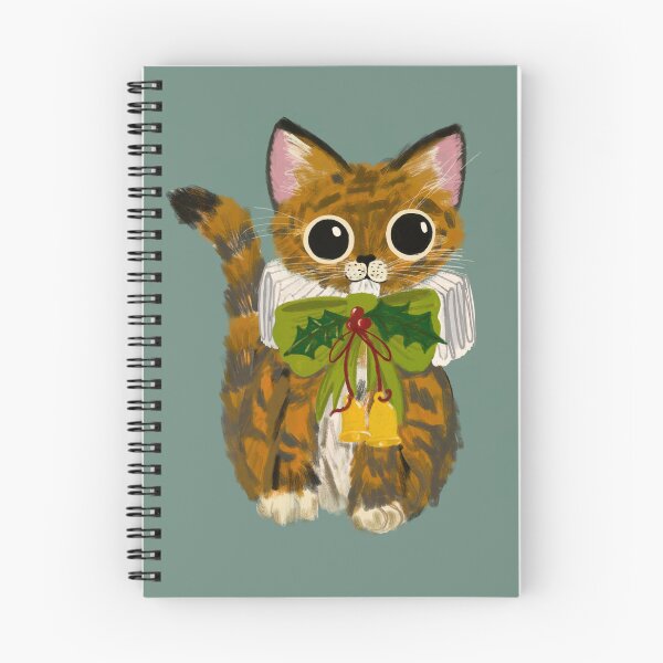 Item preview, Christmas bug eyes Cat with Holly and Bells – Whimsical Holiday Folk Art by Jemma Jamie designed and sold by Jemma Jamie Skidmore.