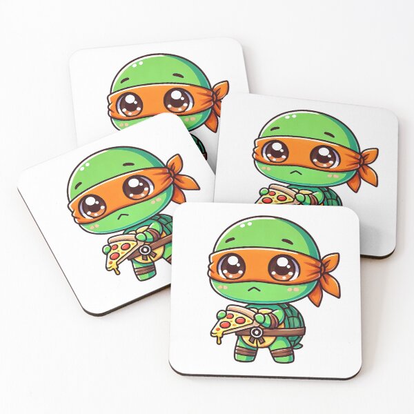 Item preview, TMNT Ninja Turtles Cute Baby Michelangelo with Pizza designed and sold by Delamoon.