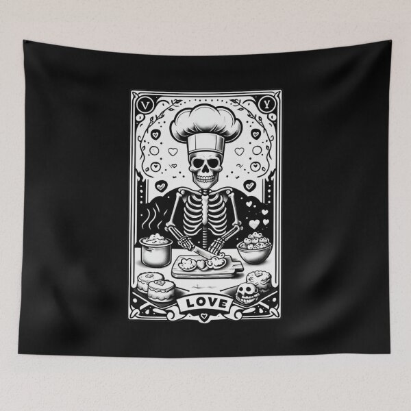 Item preview, Skeleton Chef Valentine: Heart Patterns in Vintage Tattoo Style designed and sold by Colorful-Garden.