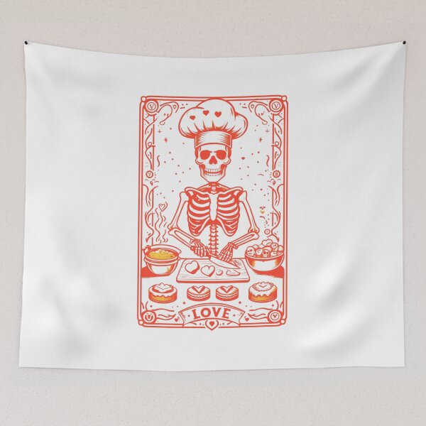 Item preview, Skeleton Chef Valentine: Heart Patterns in Vintage Tattoo Style designed and sold by Colorful-Garden.