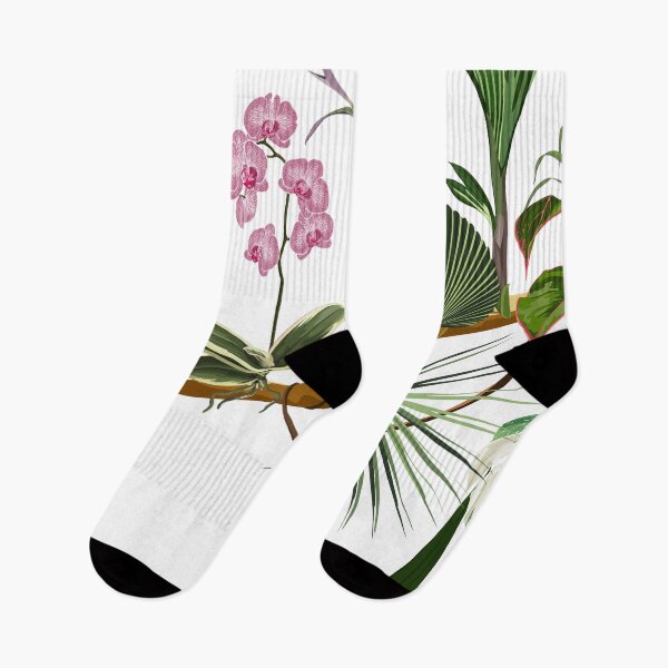 Item preview, Phalaenopsis variegata orchid tropical flowers and monstera palm leaves in summer print. designed and sold by MatyKotiv.