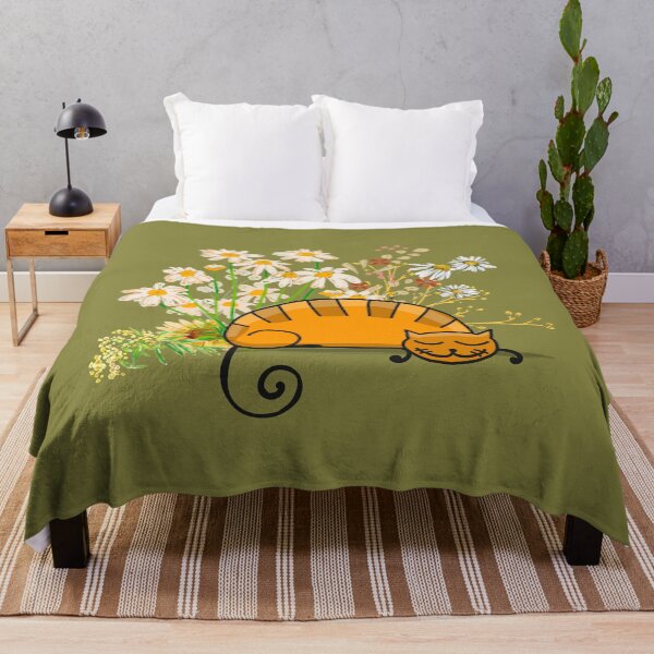 Aperçu de l'œuvre Chat orange endormi, chat endormi avec des fleurs créée et vendue par SimpleUla.