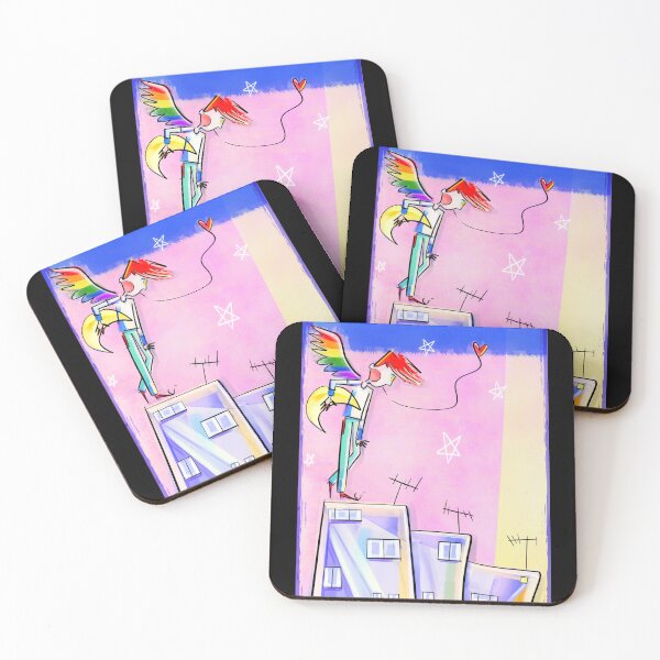 Item preview, Artistic lgbtq angel holding the moon above the city at night designed and sold by eva-daniil.