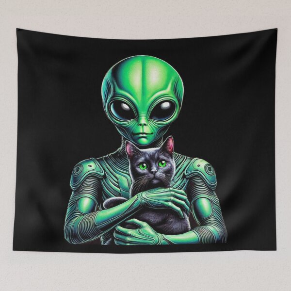 Item preview, Alien Holding Black Cat designed and sold by Myra365Art.