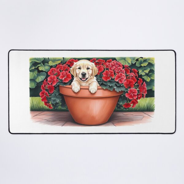 Item preview, Adorable Puffy Golden Retriever in Red Flower Pot designed and sold by RoadMail.