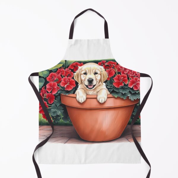 Item preview, Adorable Puffy Golden Retriever in Red Flower Pot  designed and sold by RoadMail.