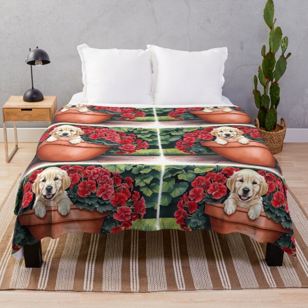 Item preview, Adorable Puffy Golden Retriever in Red Flower Pot designed and sold by RoadMail.