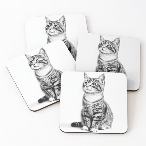 Item preview, Black and white cat pencil drawing designed and sold by Pencil-Art.