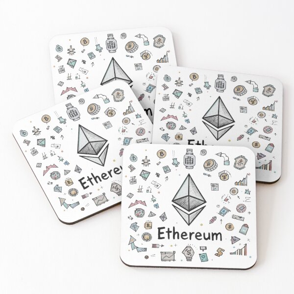 Artikelvorschau, Ethereum-Symbol umgeben von Blockchain- und Finanzsymbolen entworfen und verkauft von RebelPaintBrush.