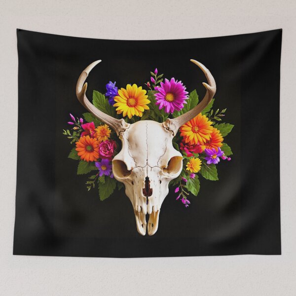 Item preview, Deer skull decorated with flowers, expression of life and death designed and sold by ArtCreator2023.