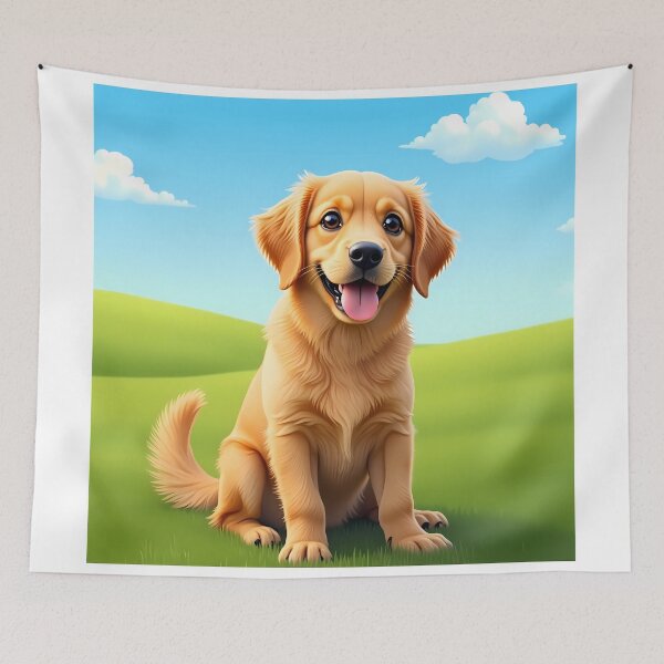 Item preview, cute golden retriever cartoon animal dog art illustration designed and sold by ART ATTACK ZONE.