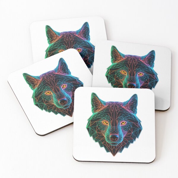 Item preview, Colorful Neon Wolf Head with Geometric Lines designed and sold by RebelPaintBrush.