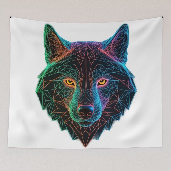 Item preview, Colorful Neon Wolf Head with Geometric Lines designed and sold by RebelPaintBrush.