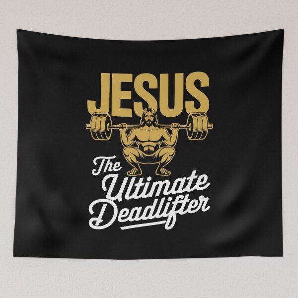 Item preview, Jesus The Ultimate Deadlifter Fitness Faith Design designed and sold by Karsten Stier.
