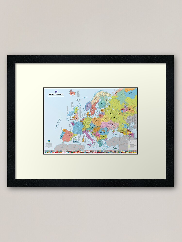 Aperçu 1 sur 7. Impression encadrée avec l'œuvre "Nations d'Europe" : Carte des nations historiques d'Europe (en français) créée et vendue par Multinatio.