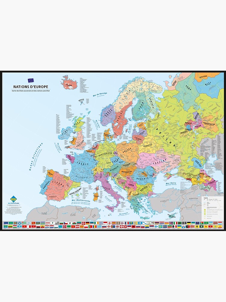 Aperçu 3 sur 3. Poster avec l'œuvre "Nations d'Europe" : Carte des nations historiques d'Europe (en français) créée et vendue par Multinatio.