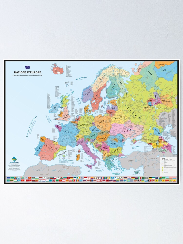 Aperçu 2 sur 3. Poster avec l'œuvre "Nations d'Europe" : Carte des nations historiques d'Europe (en français) créée et vendue par Multinatio.