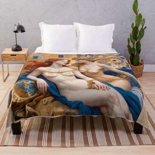 Item preview, Beautiful painting of two  Art Nouveau Renaissance Impressionistic women together after Gustav Klimt designed and sold by Vintage Designs +.