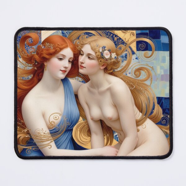 Item preview, Beautiful painting of two Art Nouveau Renaissance Impressionistic women together after Gustav Klimt designed and sold by Vintage Designs +.