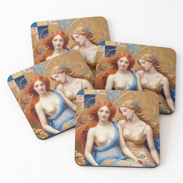 Item preview,  Beautiful painting of two  Art Nouveau Renaissance Impressionistic women together after Gustav Klimt designed and sold by Vintage Designs +.