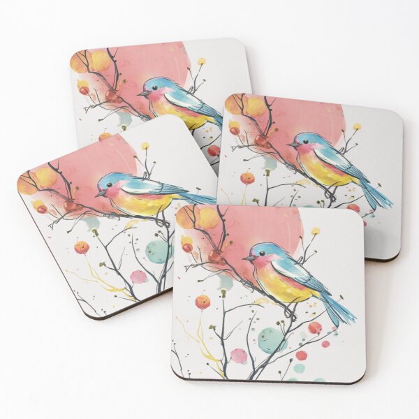 Item preview, A vibrant and whimsical illustration of a bird perched on a branch designed and sold by 123ks.