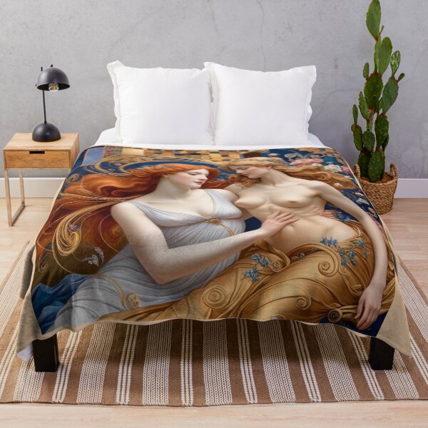 Item preview,  Beautiful painting of two  Art Nouveau Renaissance Impressionistic women together after Gustav Klimt designed and sold by Vintage Designs +.