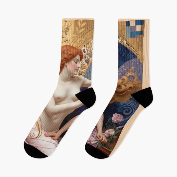 Item preview, Beautiful painting of two  Art Nouveau Renaissance Impressionistic women together after Gustav Klimt designed and sold by Vintage Designs +.