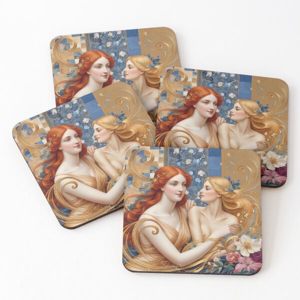 Item preview,  Beautiful painting of two  Art Nouveau Renaissance Impressionistic women together after Gustav Klimt designed and sold by Vintage Designs +.