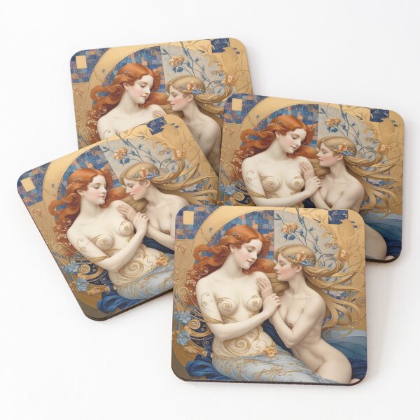 Item preview, Beautiful painting of two  Art Nouveau Renaissance Impressionistic women together after Gustav Klimt designed and sold by Vintage Designs +.