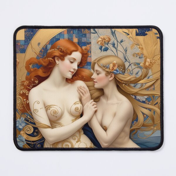 Item preview, Beautiful painting of two Art Nouveau Renaissance Impressionistic women together after Gustav Klimt designed and sold by Vintage Designs +.