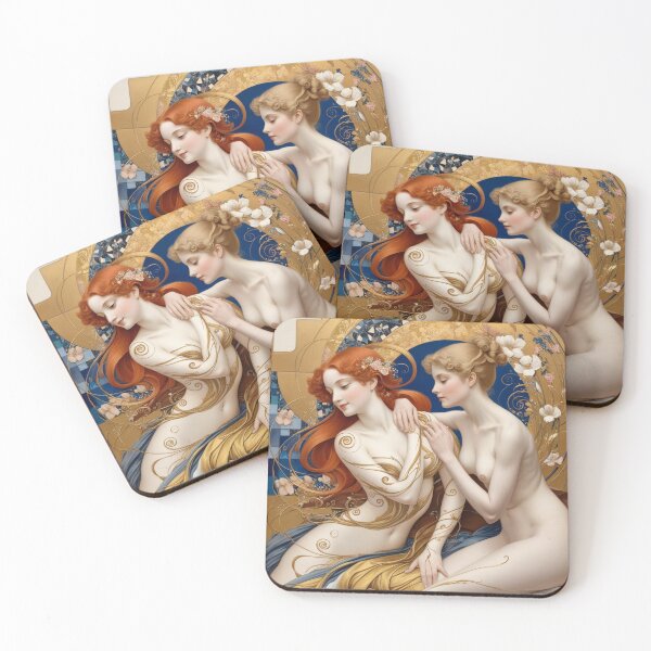 Item preview, Beautiful painting of two  Art Nouveau Renaissance Impressionistic women together after Gustav Klimt designed and sold by Vintage Designs +.