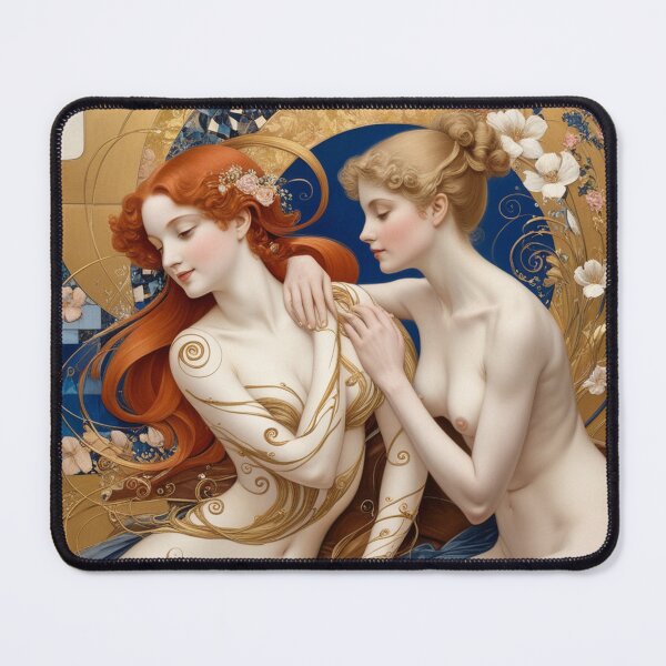 Item preview, Beautiful painting of two Art Nouveau Renaissance Impressionistic women together after Gustav Klimt designed and sold by Vintage Designs +.