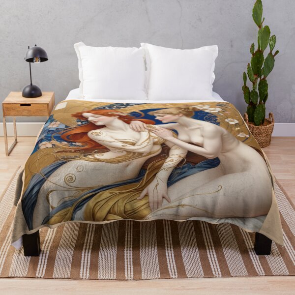 Item preview, Beautiful painting of two Art Nouveau Renaissance Impressionistic women together after Gustav Klimt designed and sold by Vintage Designs +.