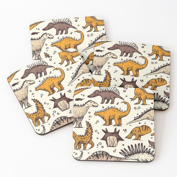 Item preview, Colorful dinosaurs on bright vintage-inspired patterns designed and sold by Piotrek0001.