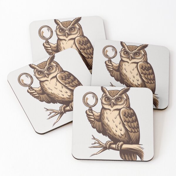Item preview, A vintage logo of an owl wearing glasses and holding a magnifying glass with its right wing. designed and sold by 123ks.