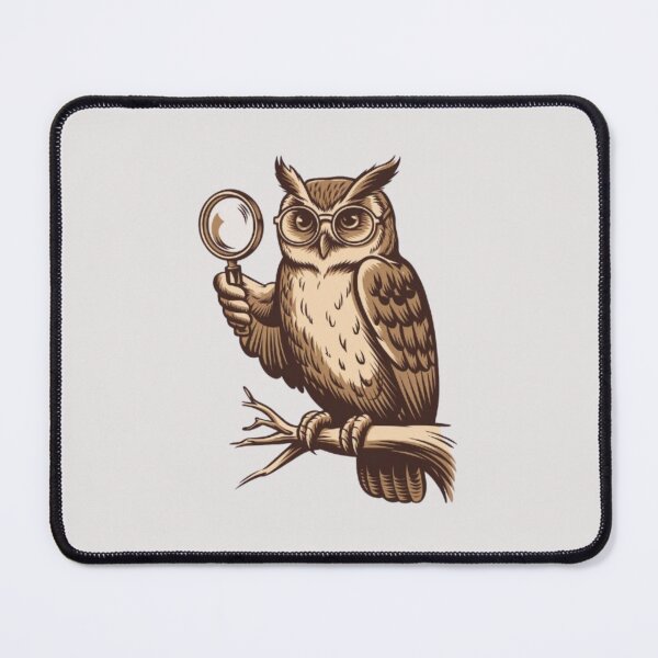 Item preview, A vintage logo of an owl wearing glasses and holding a magnifying glass with its right wing. designed and sold by 123ks.