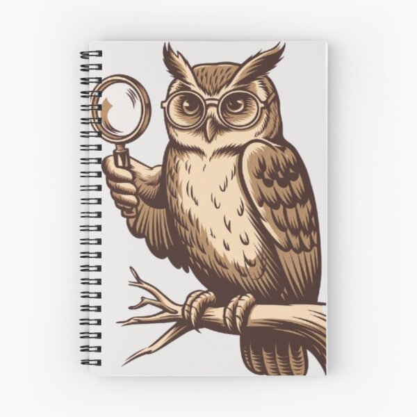 Item preview, A vintage logo of an owl wearing glasses and holding a magnifying glass with its right wing. designed and sold by 123ks.