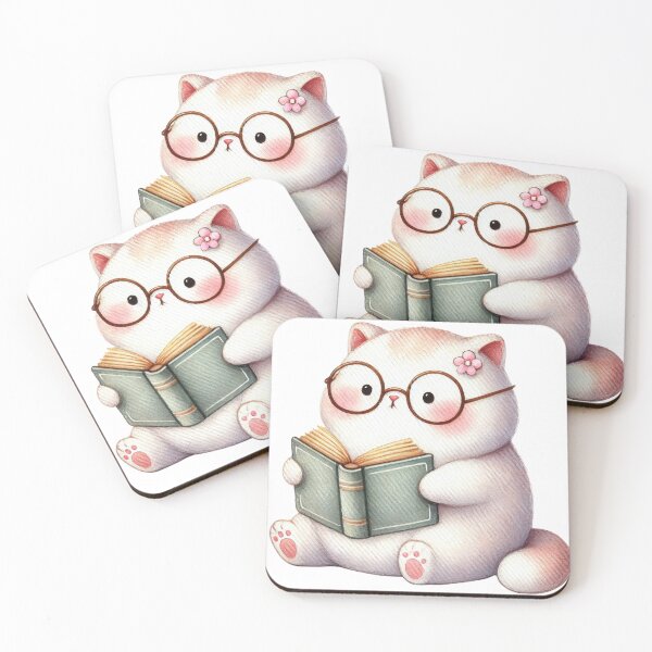Item preview, Cute Cat with Glasses Reading a Book Illustration designed and sold by ImagineCorner.